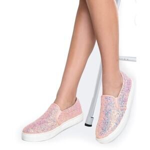 K. MSRP $52 NWB GALAXIES OF GLITTER J. Adams Coral Pink Glimmer Sneakers Size 8